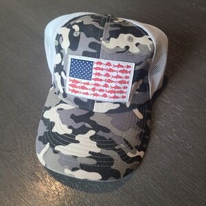 Camo Trucker Hat USA Flag Patch Fishing Baseball Cap Fish Adjustable Mesh